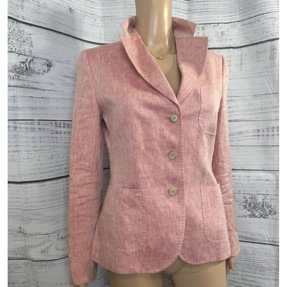 Faconnable 100% Linen Blazer Soft Red/Pink Jacket Made in Italy Sz 4 EUC Luxury - Picture 4 of 16
